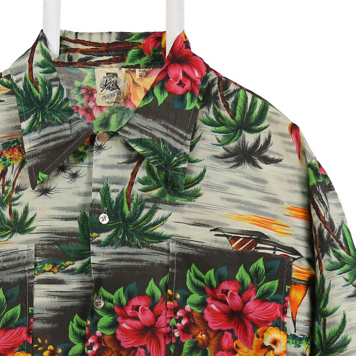 CALIFORNIA 90's Hawaii Short Sleeve Button Up Shirt XLarge Grey