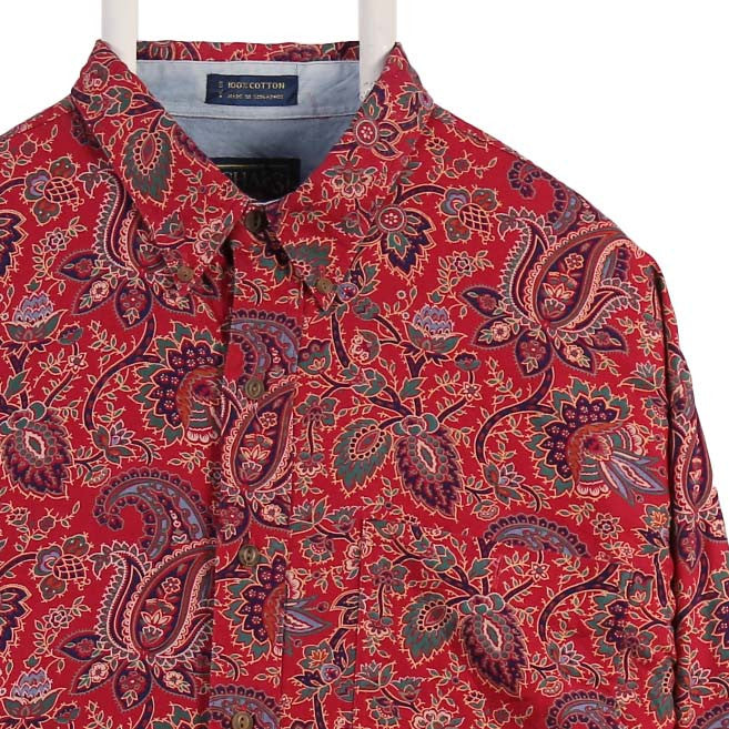 Chaps 90's Pattern Long Sleeve Button Up Shirt XLarge Red