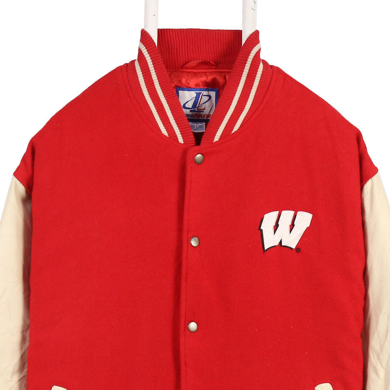 Logo Athletic 90's Button Up Long Sleeve Varsity Jacket Medium Red