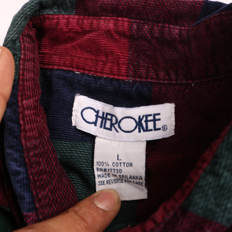 Cherokee  Corduroy Long Sleeve Button Up Check Shirt Large Burgundy Red