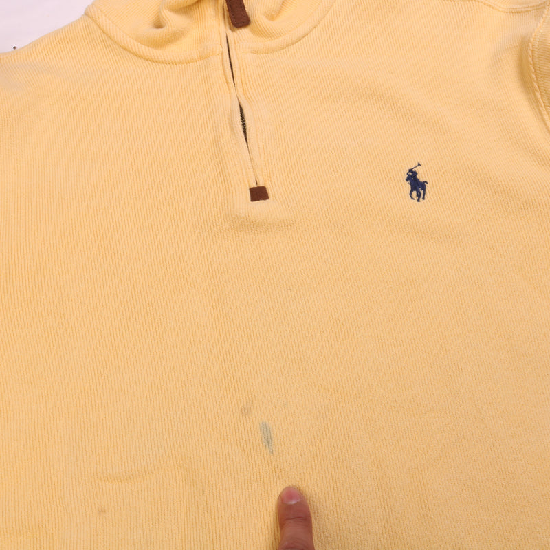 Ralph Lauren  Quarter Zip Ribbed Knitted Jumper / Sweater Small Yellow