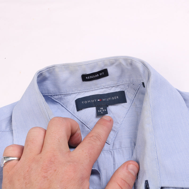 Tommy Hilfiger  Plain Long Sleeve Button Up Shirt Large Blue