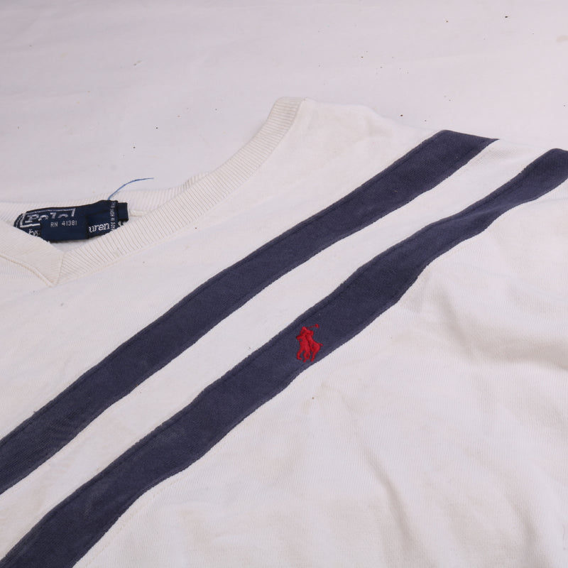 Ralph Lauren  Striped Heavyweight Crewneck Sweatshirt Large White