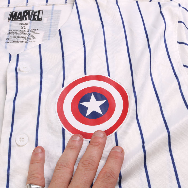 Marvel  Marval Baseball Short Sleeve Button Up Jersey XLarge White