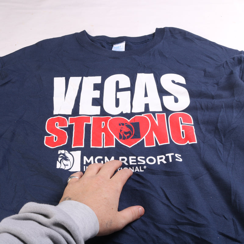 Port and Company  Vegas Strong Heavyweight Crewneck Sweatshirt XLarge Navy Blue