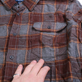 George  Long Check Button Up Shirt Large Brown