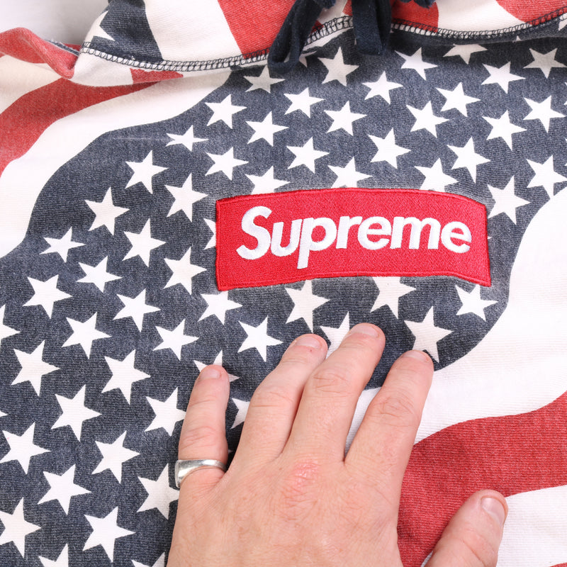 Supreme  Flag Hooded Hoodie Small Blue