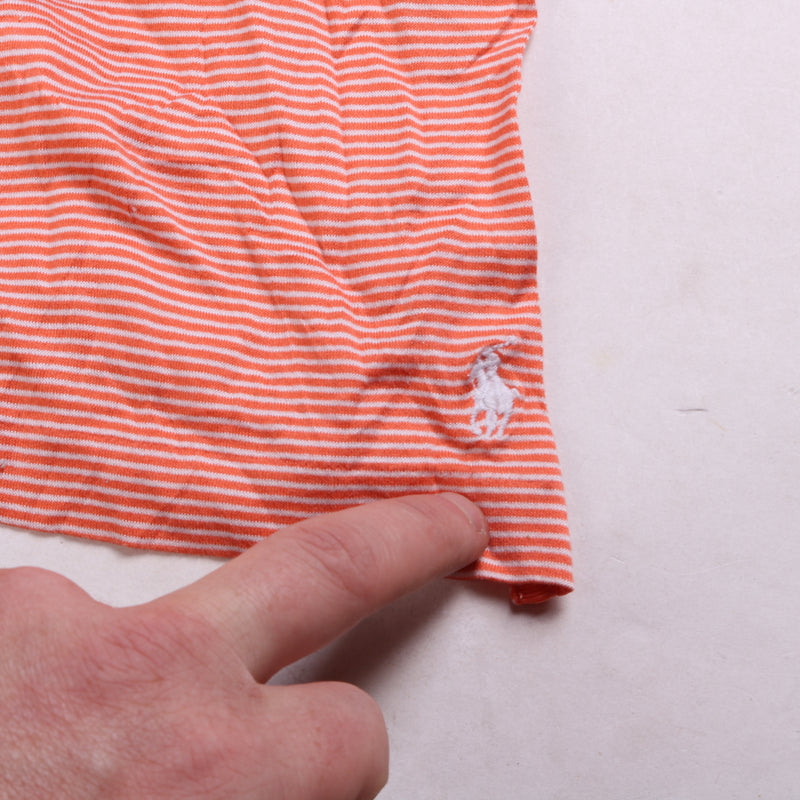 Ralph Lauren Striped Short Sleeve Button Up Polo Shirt Men's Large Orange