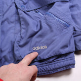 Adidas Full Zip Up Back Print Hood in collar Puffer Jacket Women's Large Blue