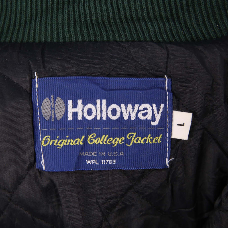 Holloway 90's Leather Arm Button Up Varsity Jacket Large Green