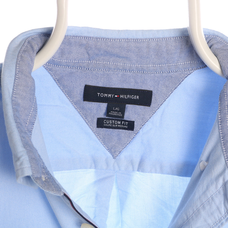 Tommy Hilfiger 90's Plain Button Up Long Sleeve Shirt Large Blue