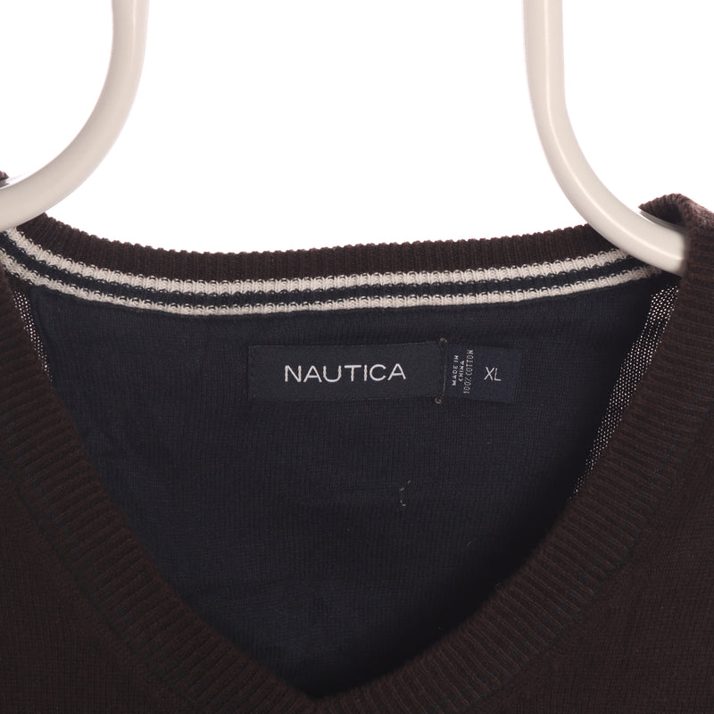 Nautica 90's Vest Sleeveless V Neck Knitted Jumper XLarge Brown