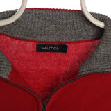 Nautica 90's Quarter Zip Knitted Sweatshirt XLarge Red