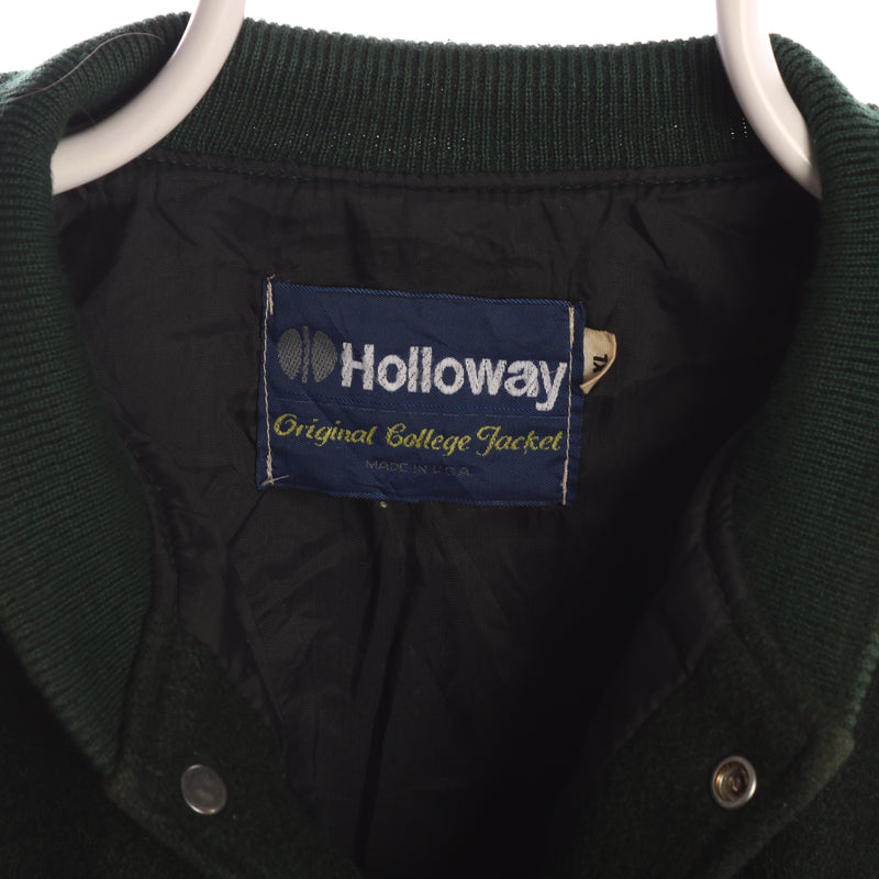 Holloway 90's Leather Arm Bomber Jacket Varsity Jacket XLarge Green