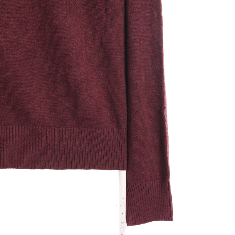 Nautica 90's Quarter Button Knitted Jumper / Sweater Small Burgundy Red