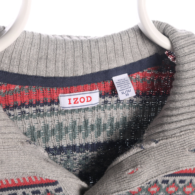 Izod 90's Quarter Button Knitted Jumper / Sweater XLarge Grey