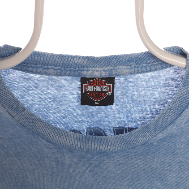 Harley Davidson Motor Cycle 90's Back Print Short Sleeve T Shirt XLarge Blue
