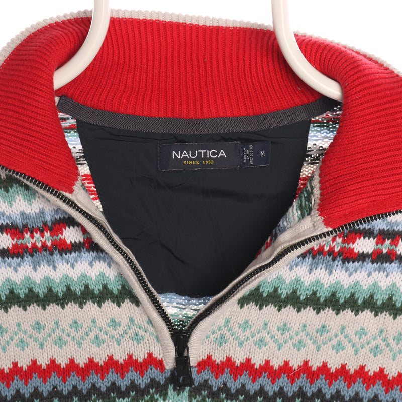 Nautica 90's Quarter Zip Knitted Patterend Jumper / Sweater Medium Blue