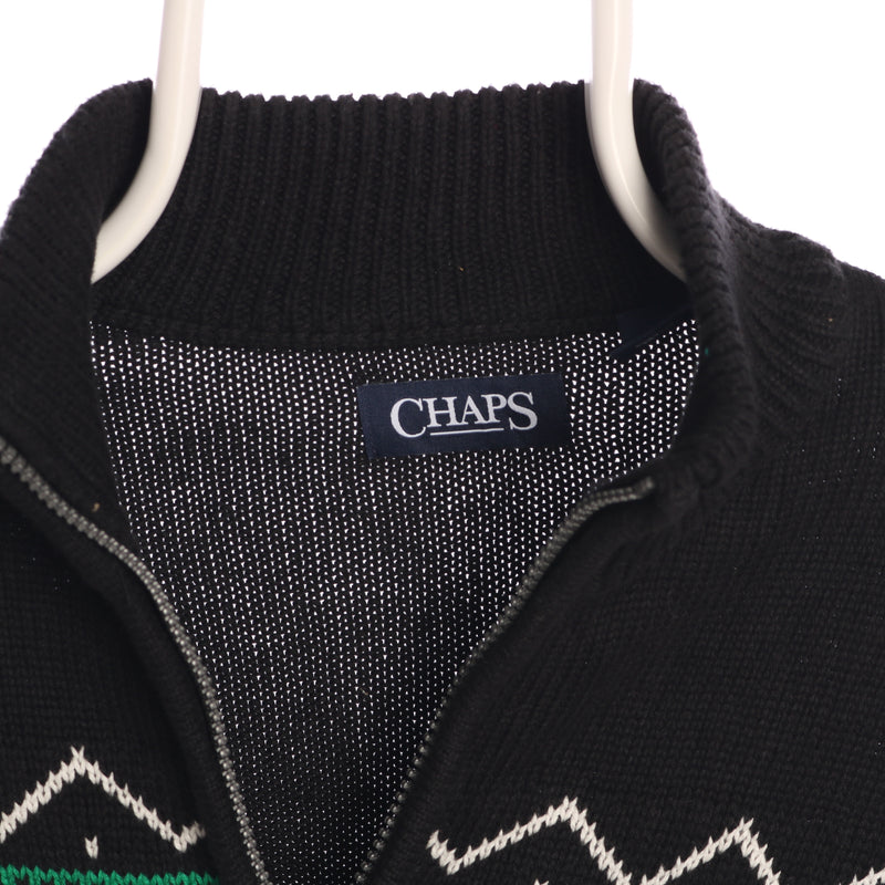Chaps Ralph Lauren 90's Quarter Zip Norwegian Knitted Jumper / Sweater Large Black