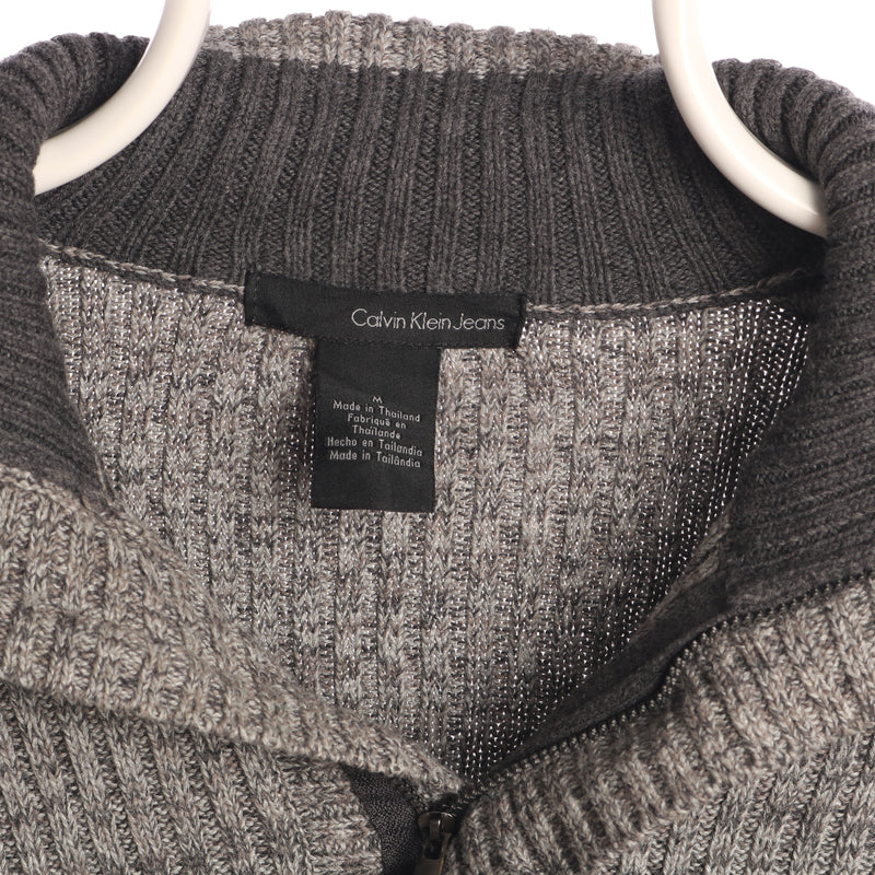 Calvin Klein 90's Quarter Zip Knitted Jumper / Sweater Medium Grey