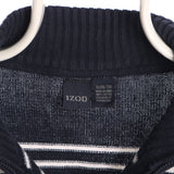 Izod 90's Quarter Zip Striped Knitted Jumper / Sweater XLarge Navy Blue