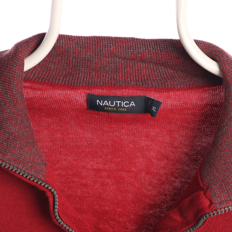 Nautica 90's Quarter Zip Knitted Jumper / Sweater XLarge Red