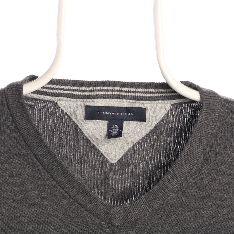 Tommy Hilfiger 90's V Neck Knitted Jumper / Sweater Large Grey