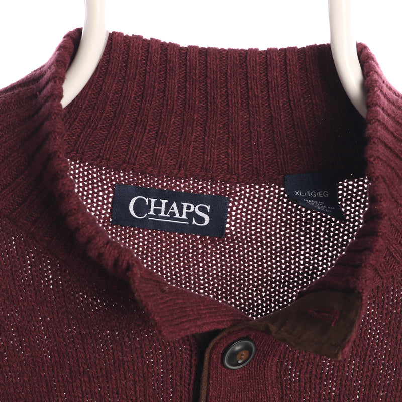 Chaps Ralph Lauren 90's Quarter Button Knitted Jumper / Sweater XLarge Burgundy Red