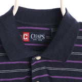 Chaps Ralph Lauren 90's Short Sleeve Striped Button Up Polo Shirt Medium Navy Blue