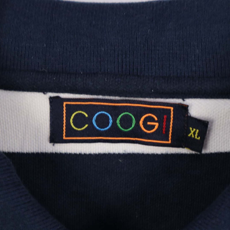 COOGI 90's Striped Short Sleeve Button Up Polo Shirt XLarge Navy Blue
