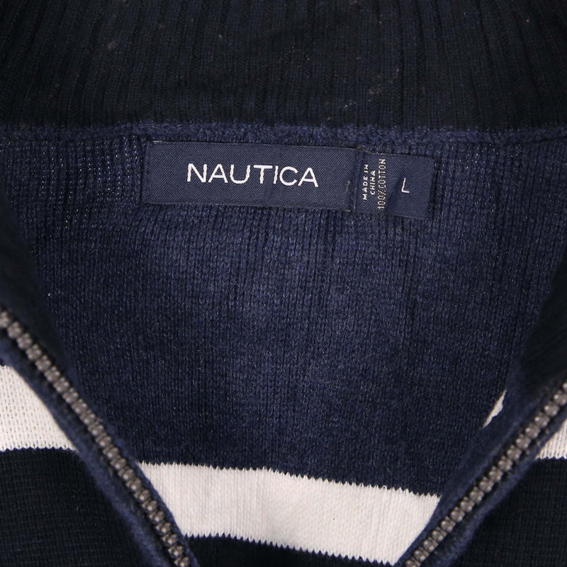 Nautica 90's Quarter Zip Striped Jumper Large Black