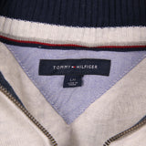 Tommy Hilfiger 90's Quarter Zip Ribbed Knitted Jumper / Sweater Large White