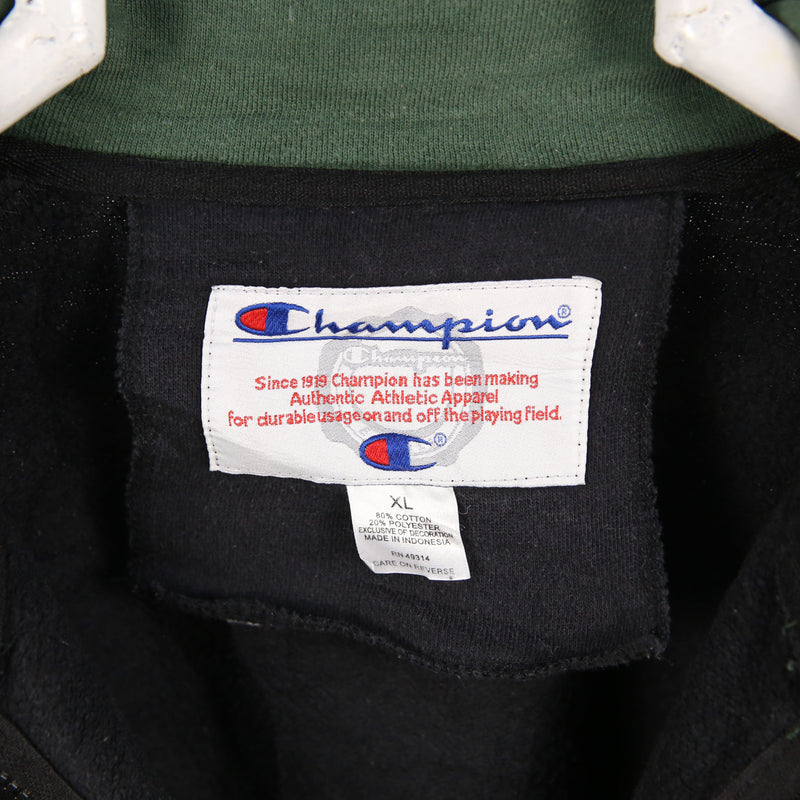 Champion 90's Binghamton Quarter Zip Spellout Logo Striped Jumper XLarge Black