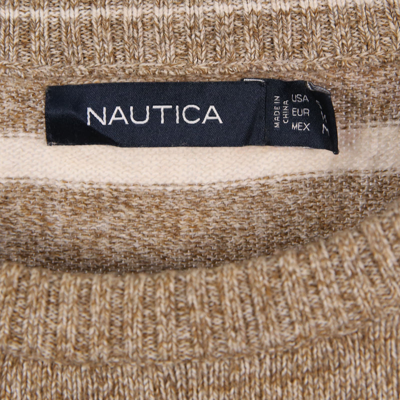 Nautica 90's Knitted Striped Crewneck Jumper Medium Brown