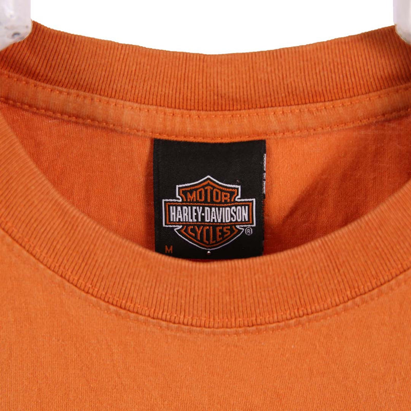 Harley Davidson 90's Graphic Back Print Short Sleeve T Shirt Large Orange