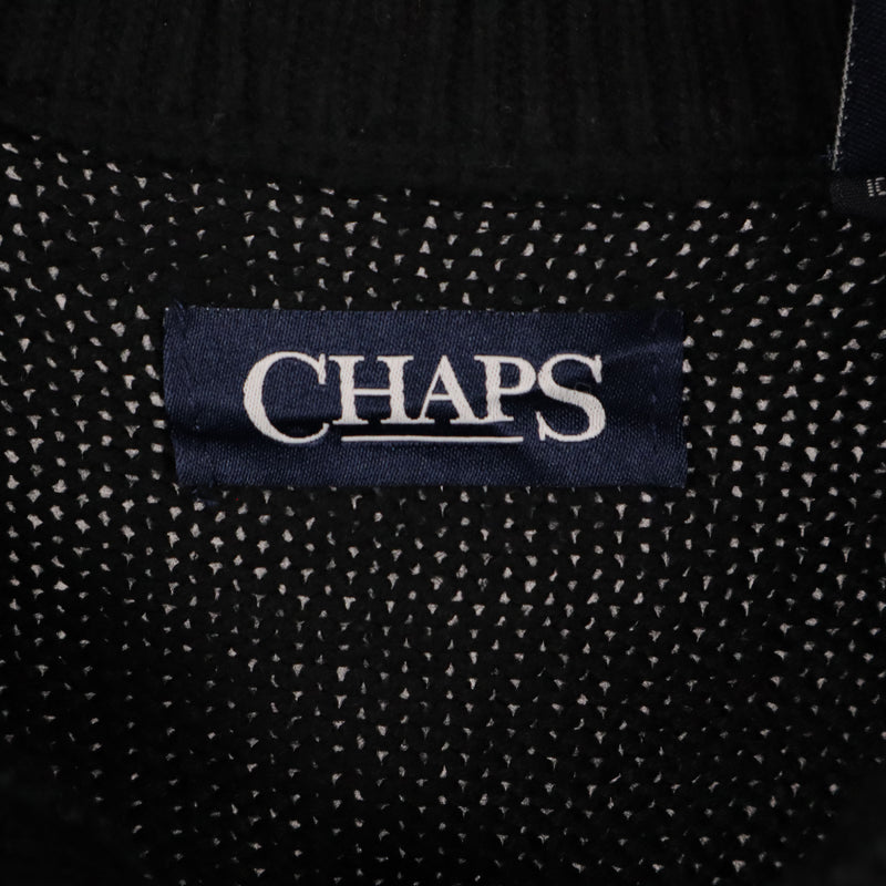 Chaps 90's Aztec Quarter Button Knitted Jumper Large Black
