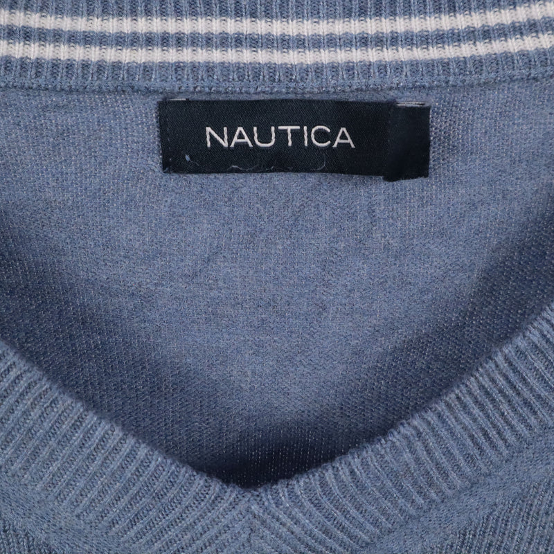 Nautica 90's V Neck Knitted Jumper Large Blue