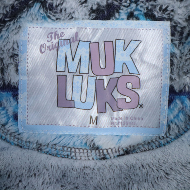 Muk Luks 90's Hooded Pullover Fleece Hoodie Medium Blue