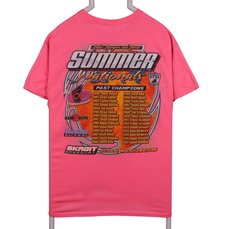 Gildan 90's Nascar Racing Back Print Short Sleeve Crewneck T Shirt Large Pink