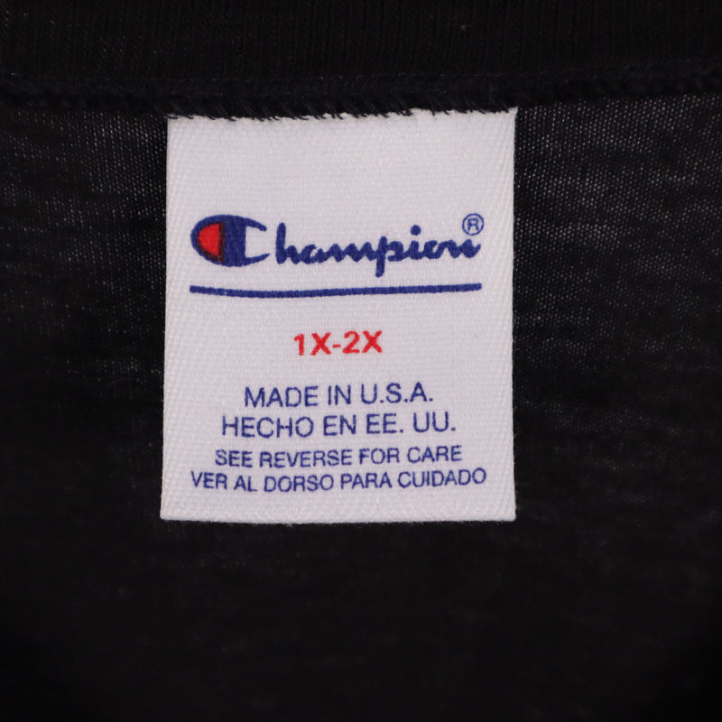 Champion 90's V Neck Spellout T Shirt XLarge Black