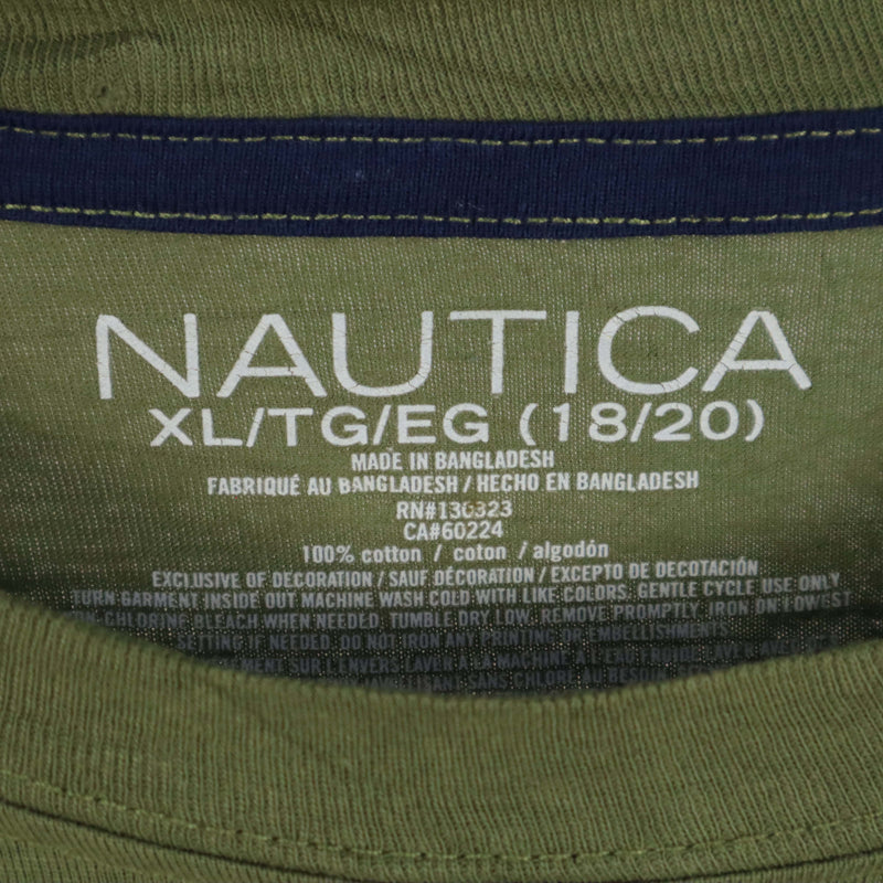 Nautica 90's Spellout Short Sleeve Crewneck T Shirt XLarge Khaki Green