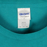 Gildan 90's Racing Car Back Print Crewneck Short Sleeve Sweatshirt XLarge Turquoise Blue Green
