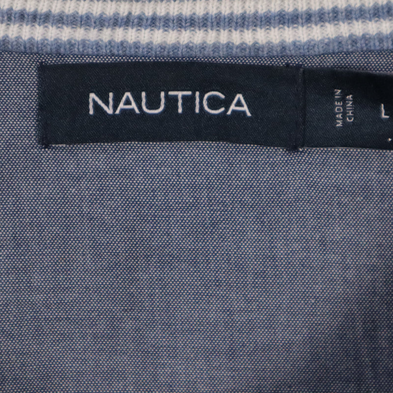 Nautica 90's Knitted Crewneck Striped Jumper / Sweater Large Blue