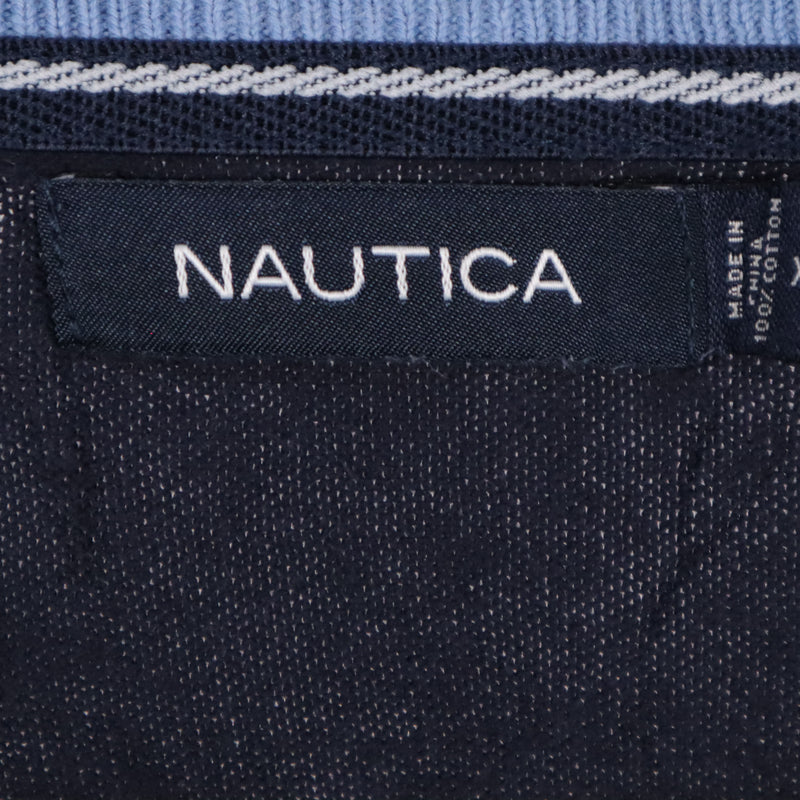 Nautica 90's Knitted V Neck Jumper / Sweater XLarge Navy Blue