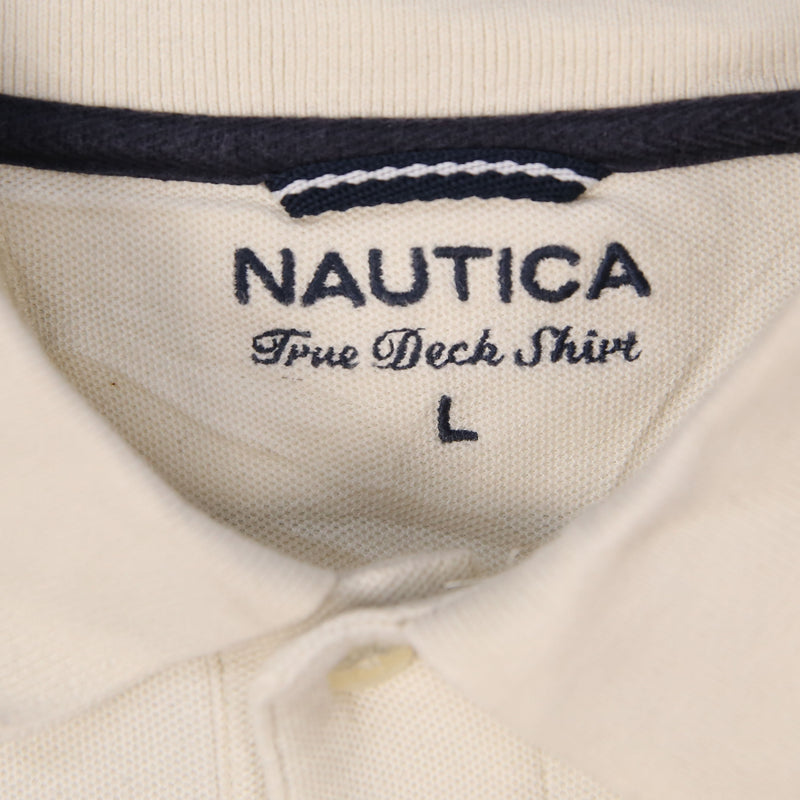 Nautica 90's Short Sleeve Button Up Striped Polo Shirt Large White