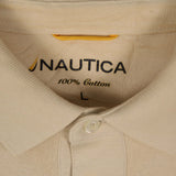 Nautica 90's Short Sleeve Button Up Polo Shirt Large Beige Cream