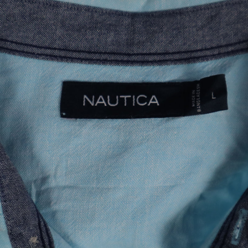 Nautica 90's Plain Short Sleeve Button Up Shirt Large Blue