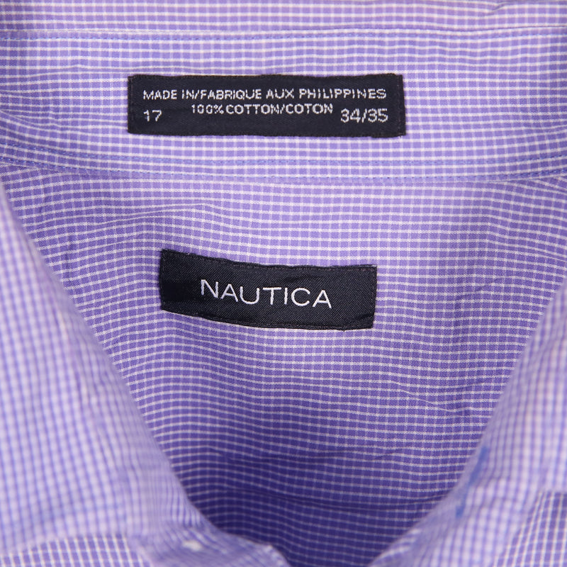 Nautica 90's Long Sleeve Button Up Check Shirt Medium Purple