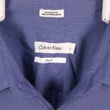 Calvin Klein 90's Plain Long Sleeve Button Up Shirt Large Blue
