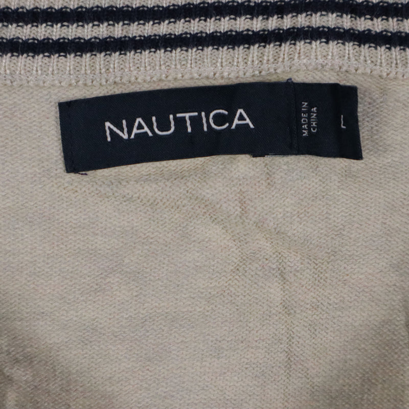 Nautica 90's Knitted V Neck Jumper / Sweater Large Grey